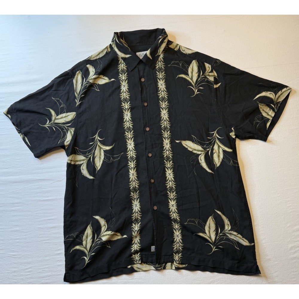 Quiksilver Edition Shirt Mens 2XL Black Silk Hawaiian Floral‎ Button Up Camp